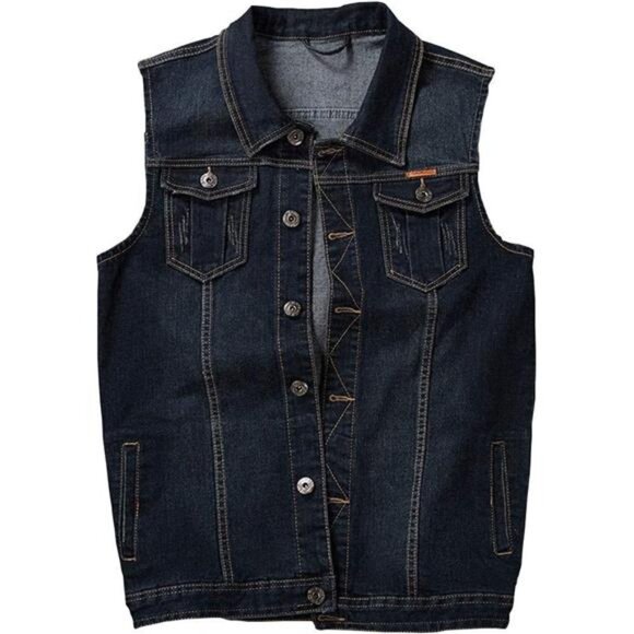 Men's Casual Button Up Denim Vest Vintage Sleeveless Jeans Vest Jacket - Picture 1 of 7
